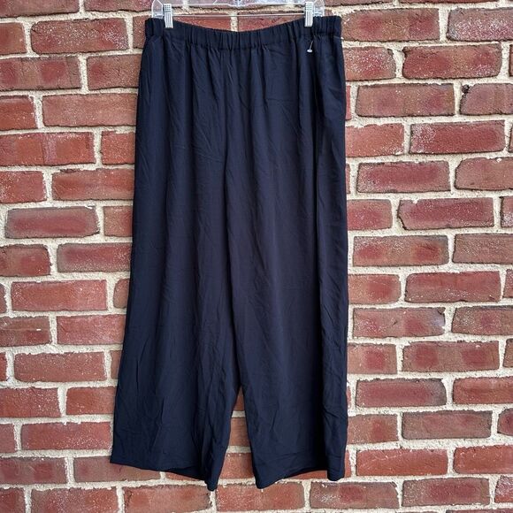 Eileen Fisher $278 crepe wide leg pants tencel lyocell viscose large NWOT - Picture 1 of 9